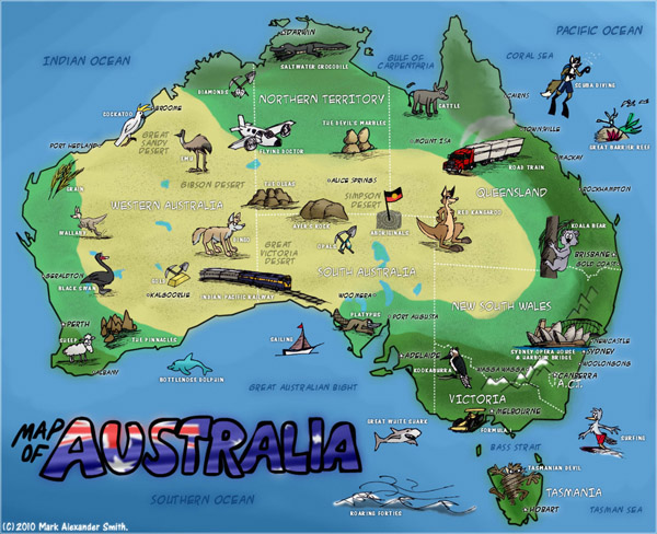 Detailed travel map of Australia. Australia detailed travel map.