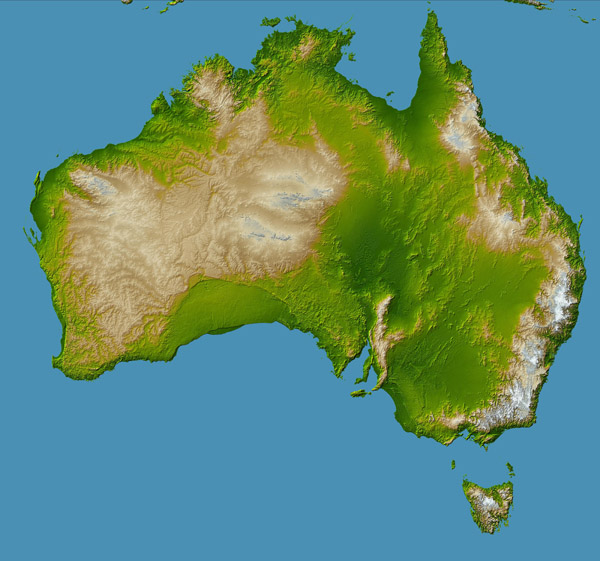 High resolution relief map of Australia. Australia high resolution relief map.