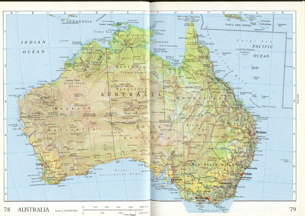 Large detailed relief and administrative map of Australia with roads and cities.