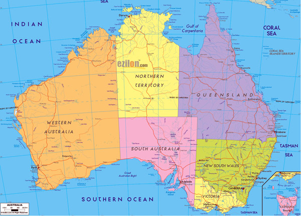 Large detailed administrative map of Australia. Australia large detailed administrative map.