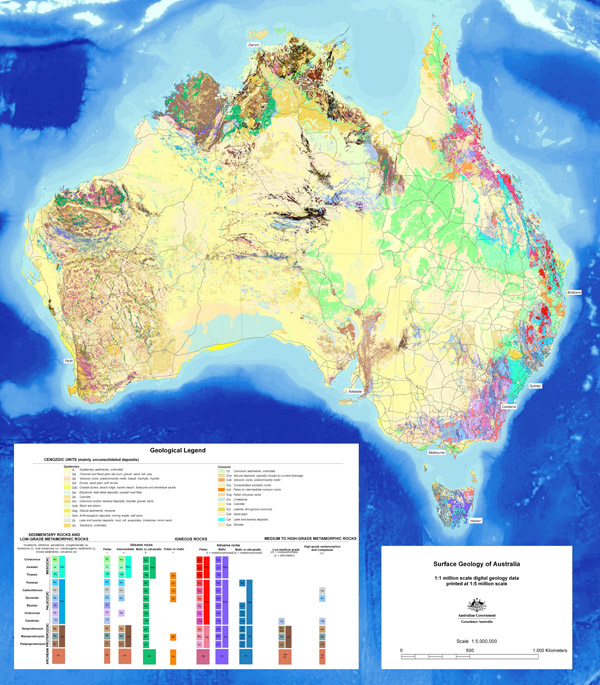 Large detailed geology map of Australia. Australia large detailed geology map.