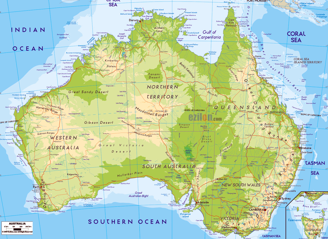 Large detailed physical map of Australia. Australia large detailed