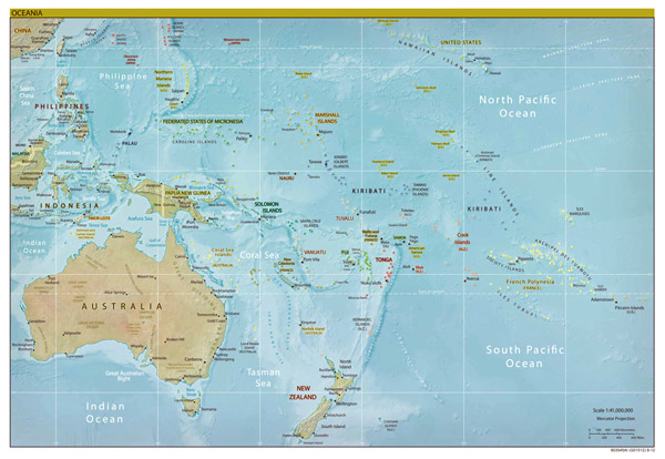 Large detailed political and relief map of Australia and oceania.