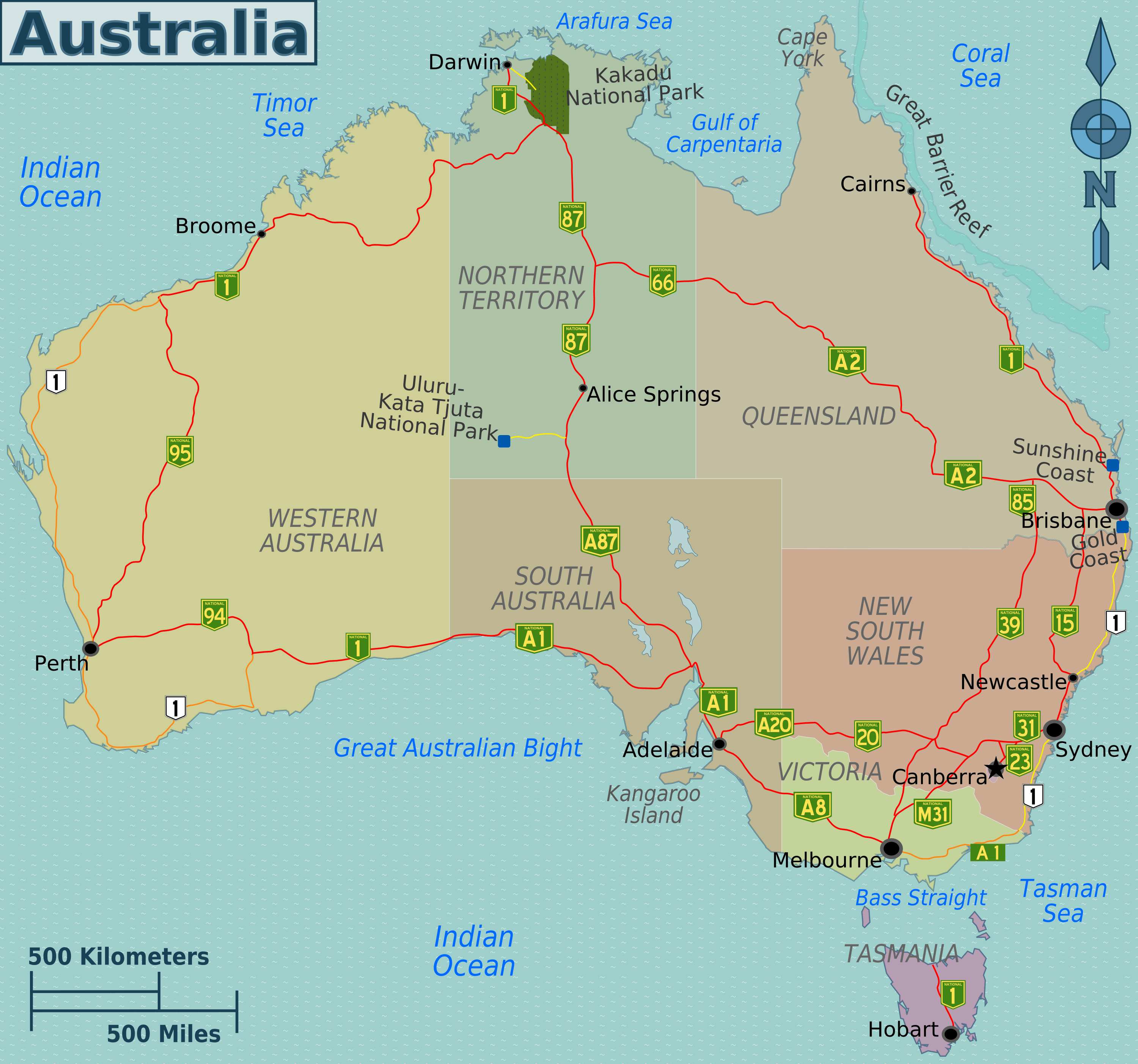 Large Detailed Regions Map Of Australia With Highways For Free 