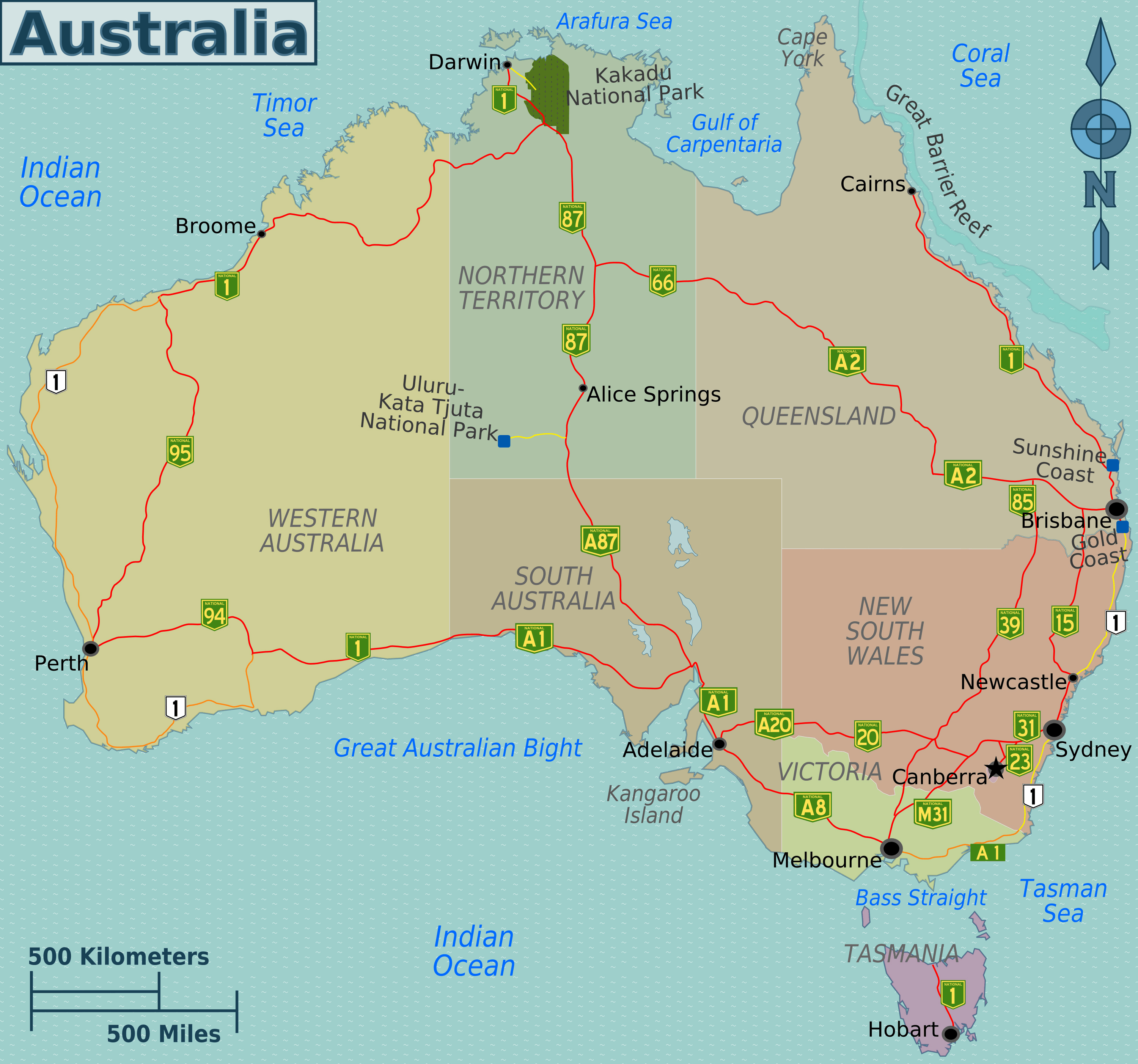 Large Detailed Regions Map Of Australia With Highways Vidiani Com Maps Of All Countries In One Place