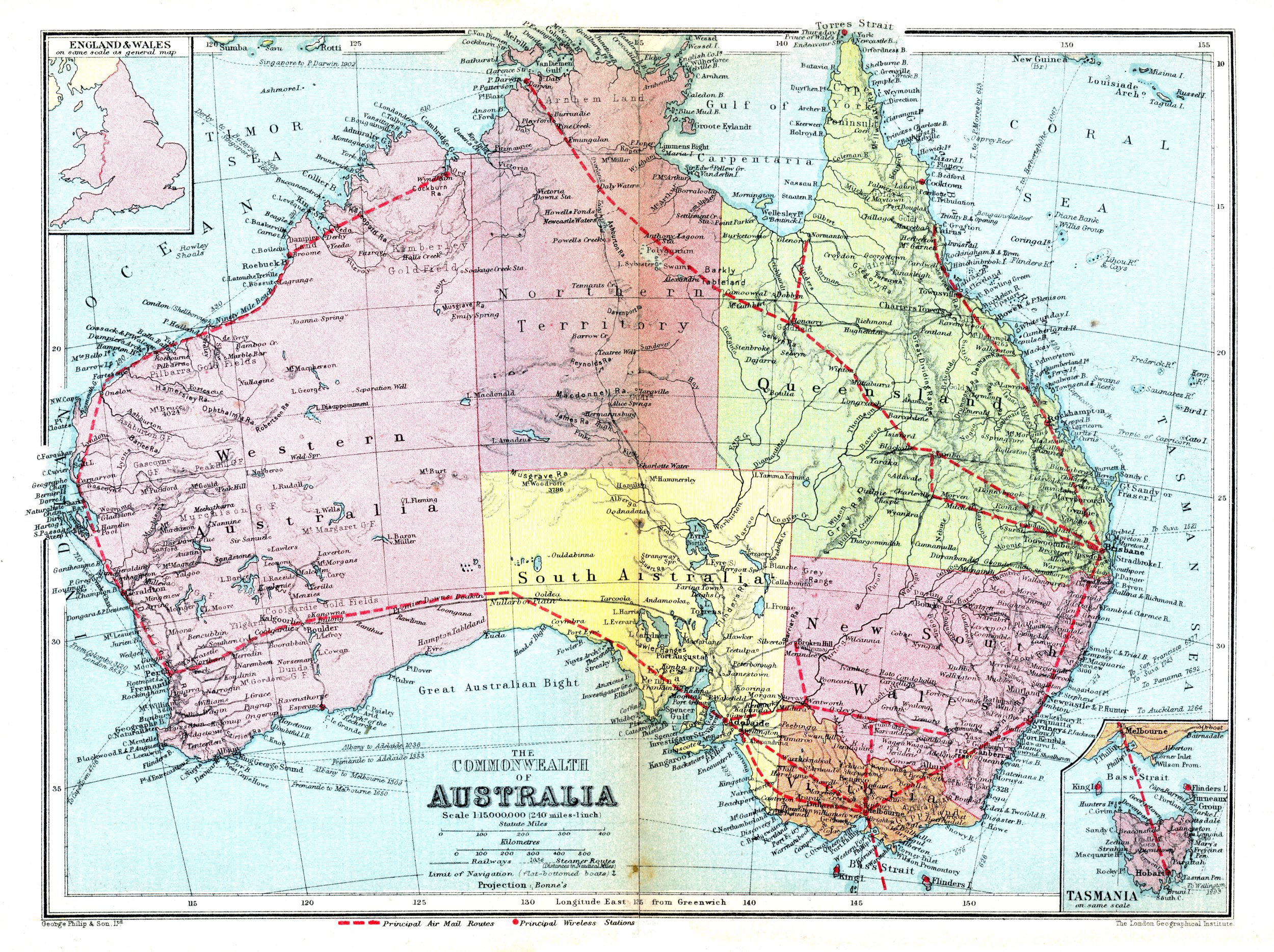 Large Detailed Road And Administrative Old Map Of Australia 1936 