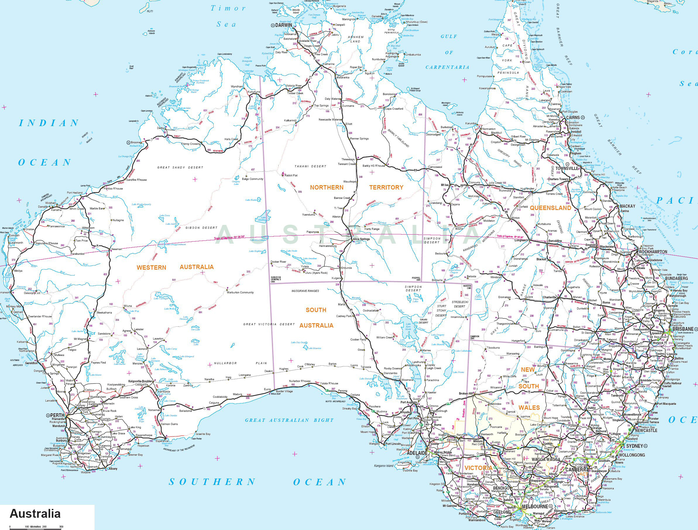 Large Detailed Road Map Of Australia With All Cities