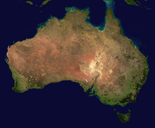 Large detailed satellite map of Australia. Australia large detailed satellite map.