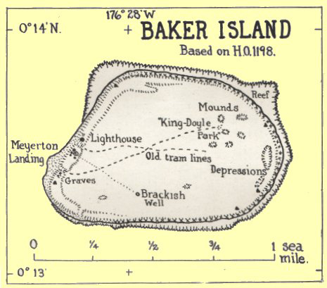 Old map of Baker Island. Baker Island old map.