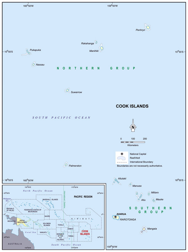 Full political map of Cook Islands. Cook Islands full political map.