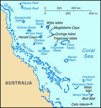 Coral Sea Islands map. Map of Coral Sea Islands.