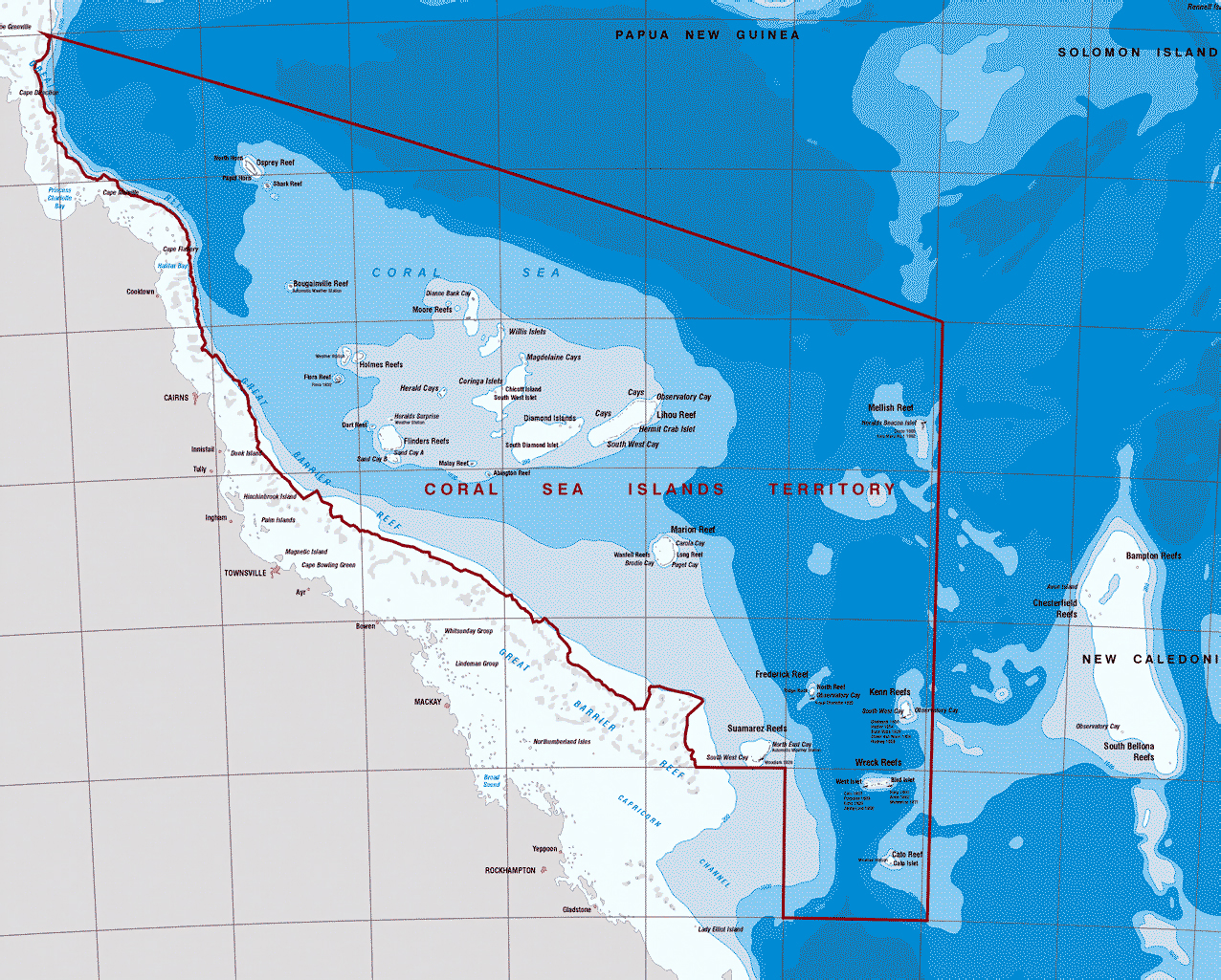 Detailed Topographical Map Of Coral Sea Islands Coral Sea Islands