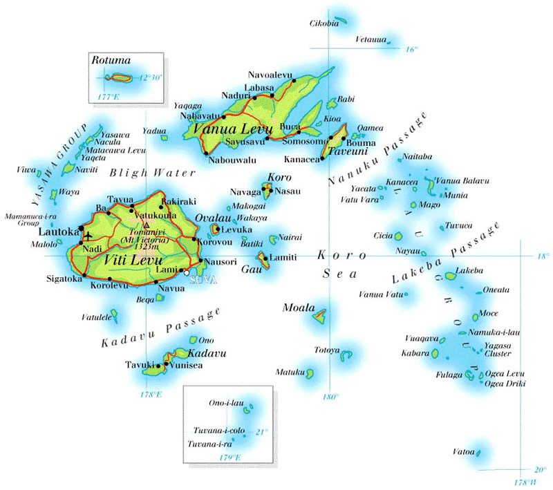 Maps of Fiji. Detailed road