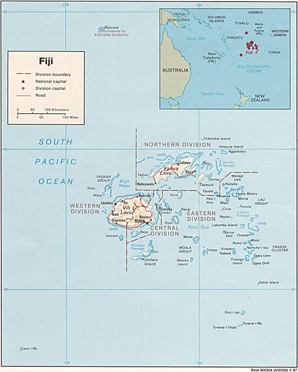 Large detailed political and relief map of Fiji.