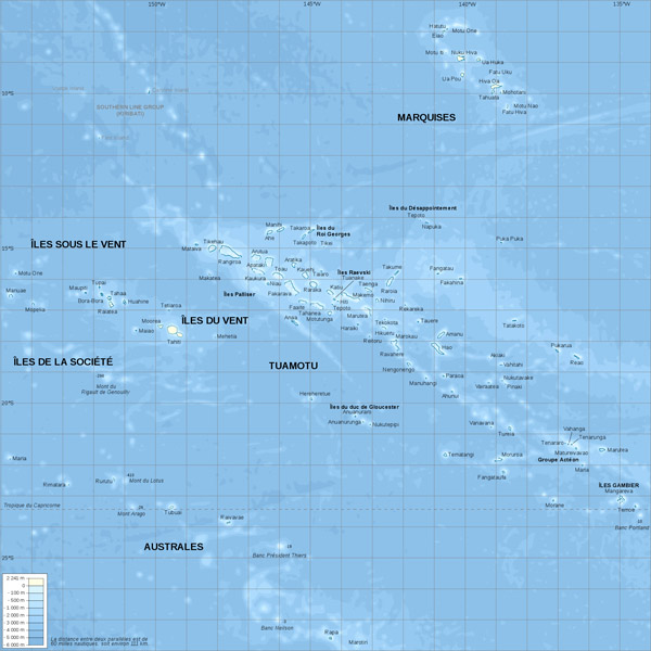 Large detailed physical map of French Polynesia. French Polynesia large detailed physical map.