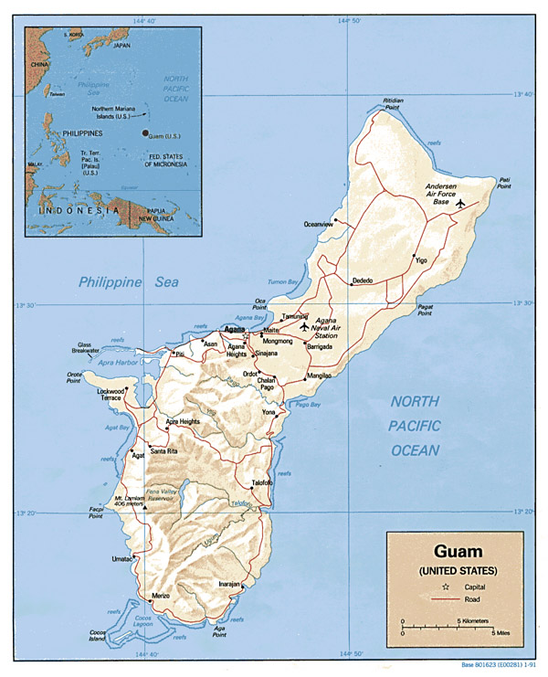 Detailed political and relief map of Guam. Guam detailed political and relief map.