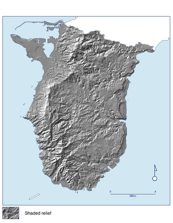 Large detailed relief map of Southern Guam. Southern Guam large detailed relief map.