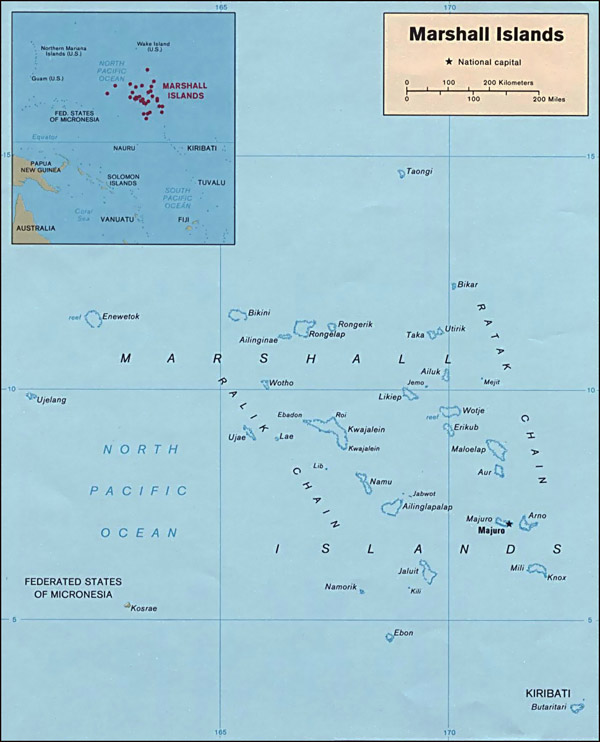 Detailed political map of Marshall Islands. Marshall Islands detailed political map.