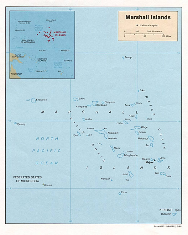 Large detailed political map of Marshall Islands.