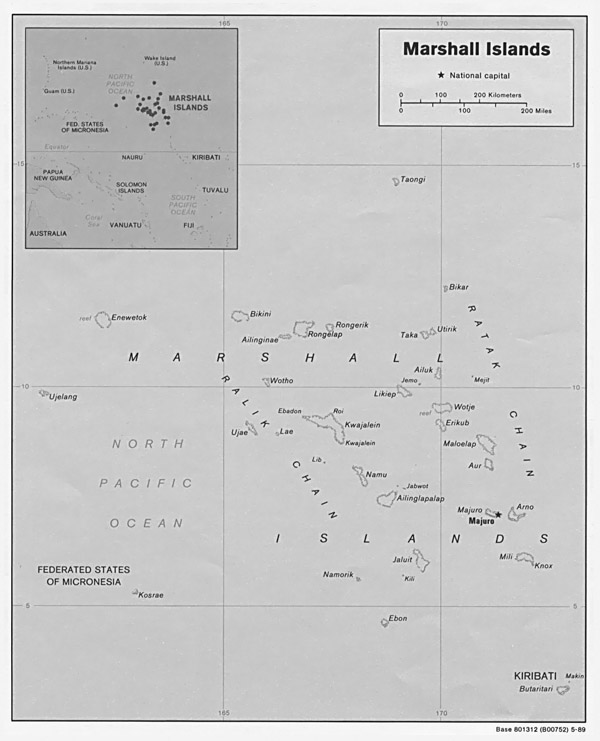 Large detailed political map of Marshall Islands with capital.