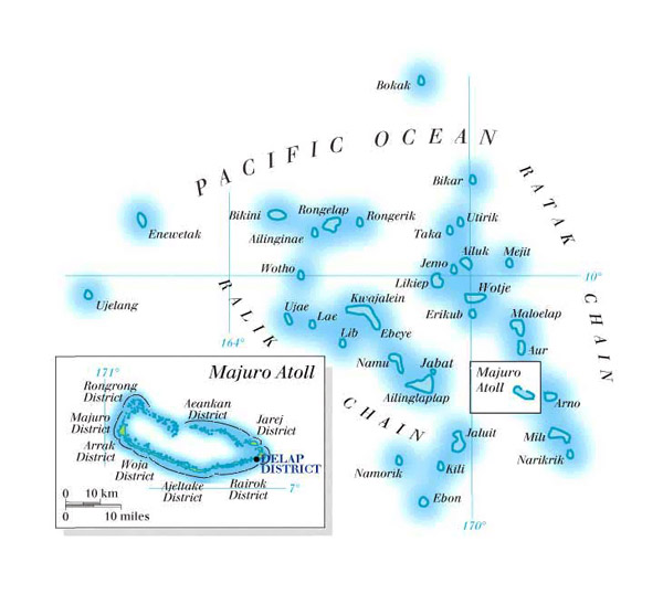 Physical map of Marshall Islands. Marshall Islands physical map.