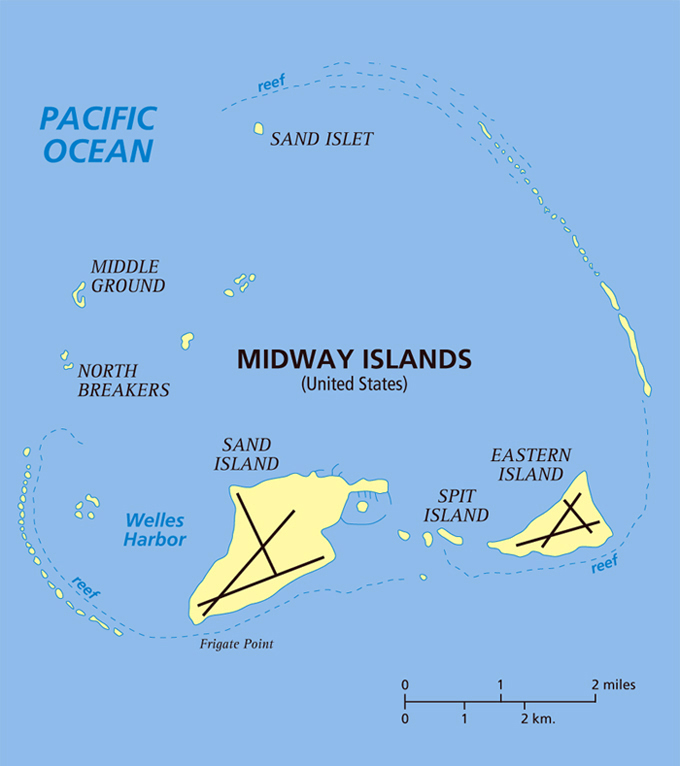 Detailed map of Midway Islands. Midway Islands detailed map.