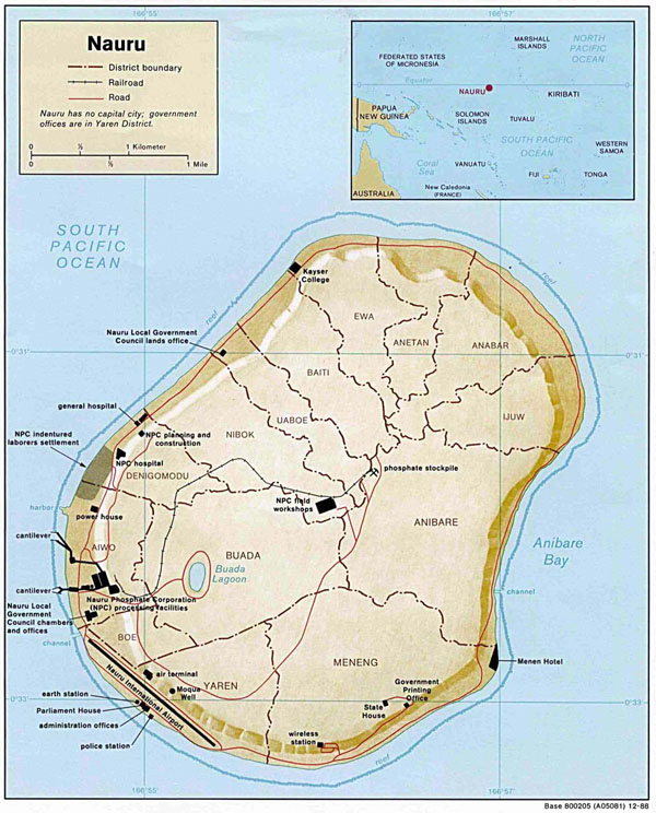 Large detailed map of Nauru with buildings roads and airport.