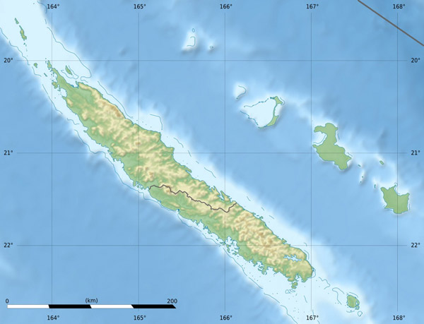 Detailed relief map of New Caledonia. New Caledonia detailed relief map.