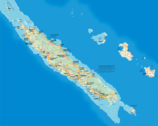 Large detailed road map of New Caledonia. New Caledonia large detailed road map.