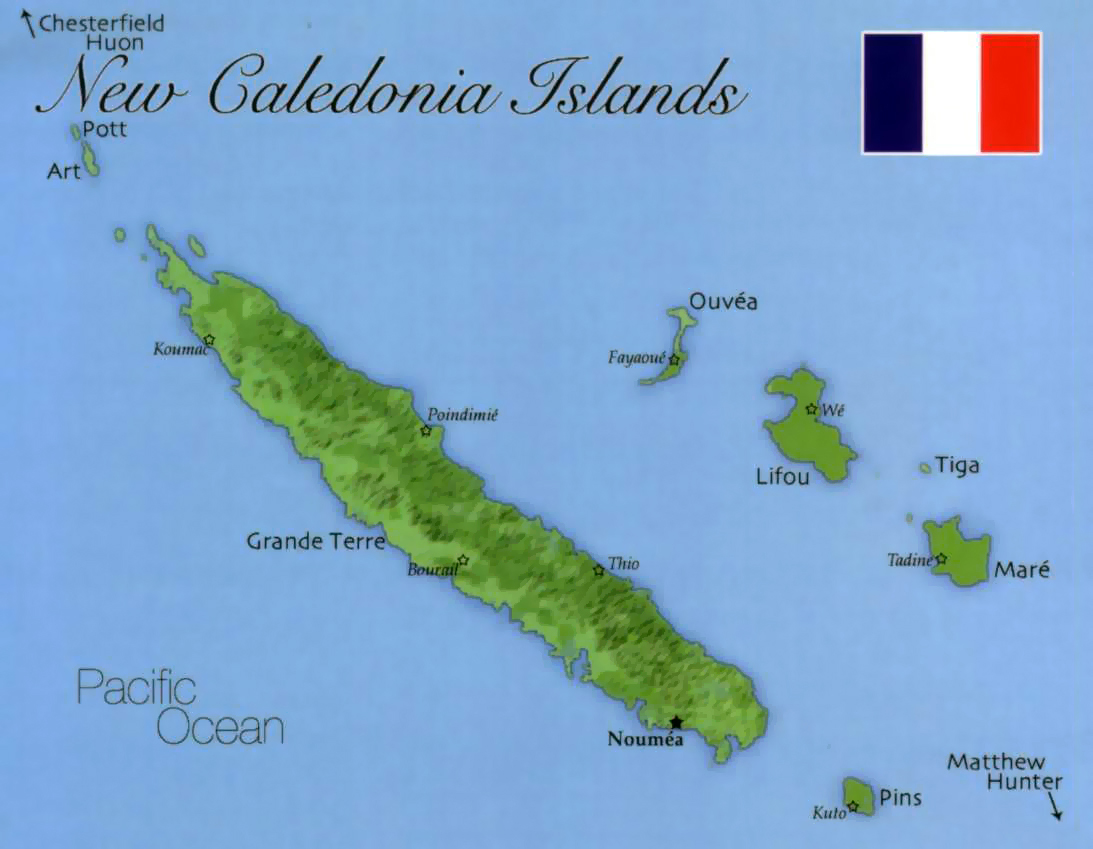 Relief map of New Caledonia. New Caledonia relief map