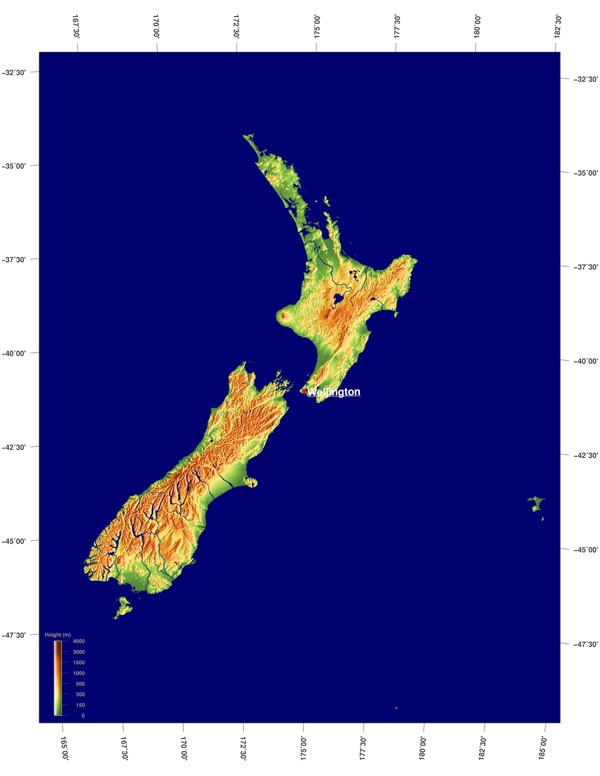 Detailed relief map of New Zealand. New Zealand detailed relief map.