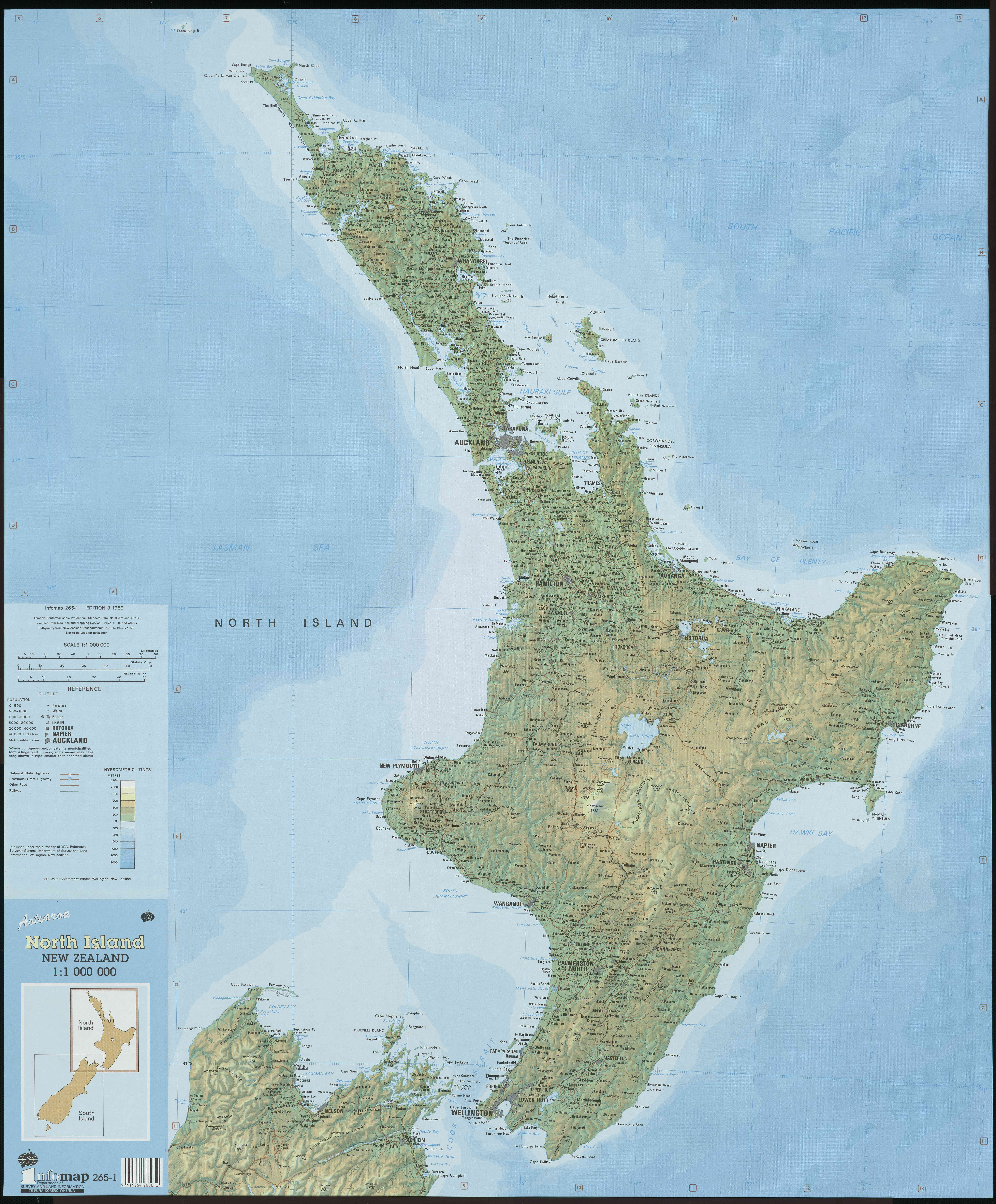 Large Detailed Topographical Map Of North Island New Zealand With