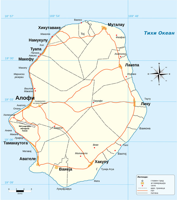 Large detailed road map of Niue in macedonian.