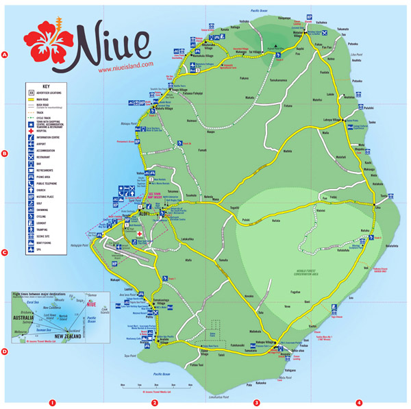 Travel map of Niue. Niue travel map.