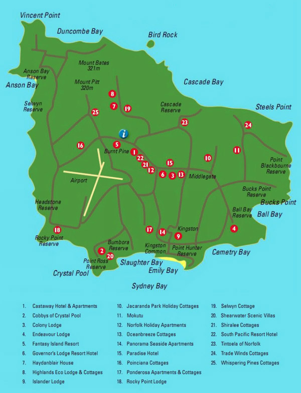 Norfolk Island travel map. Travel map of Norfolk Island.
