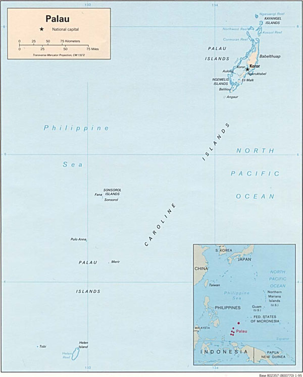 Large detailed political map of Palau Islands.