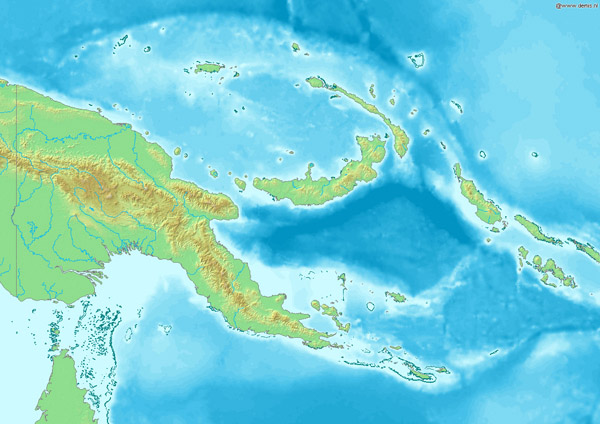 Large detailed relief map of Papua New Guinea.