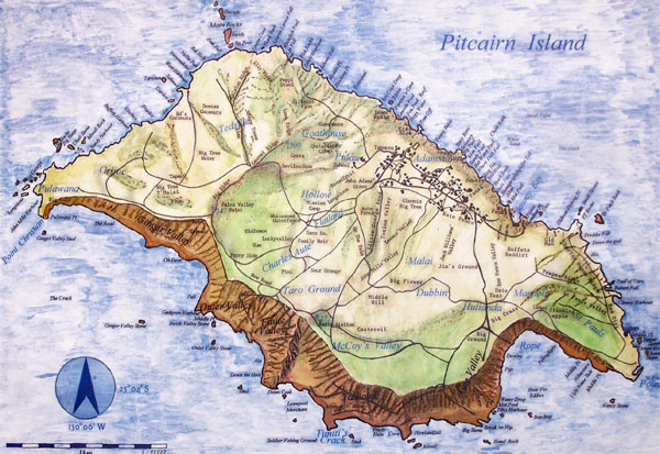 Large detailed road map of Pitcairn Islands. Pitcairn Islands large detailed road map.