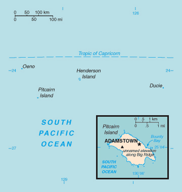 Map of Pitcairn Islands. Pitcairn Islands map.