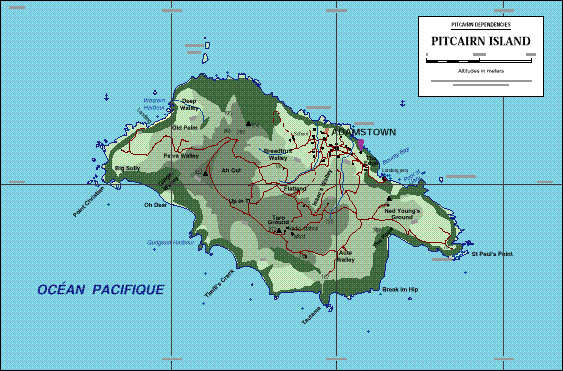Pitcairn Island map. Map of Pitcairn Islands.