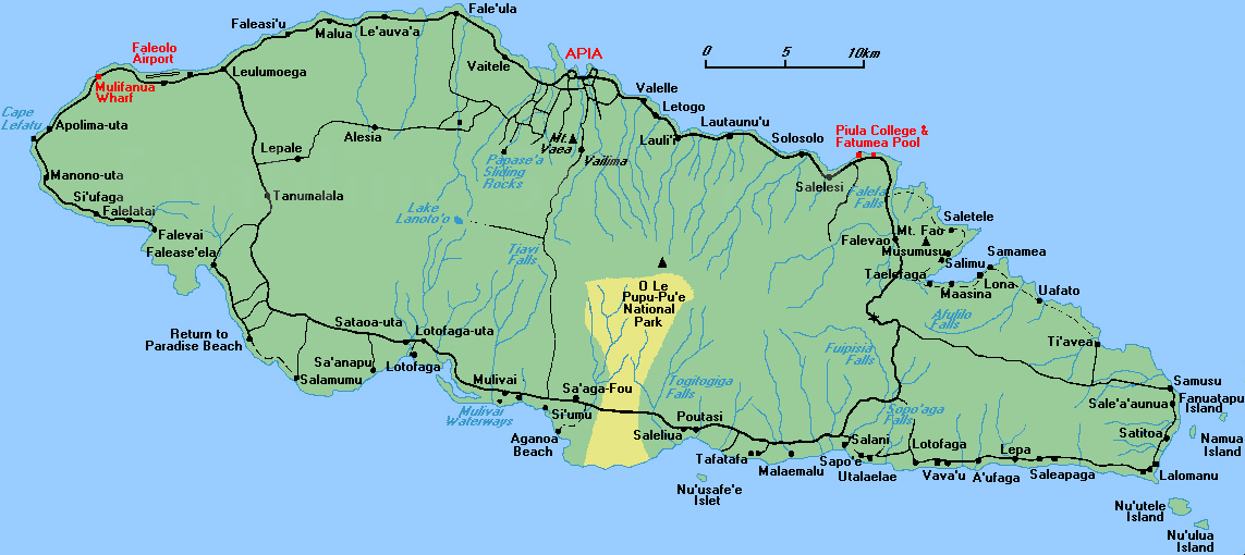 Detailed road map of Western Samoa. Western Samoa detailed road
