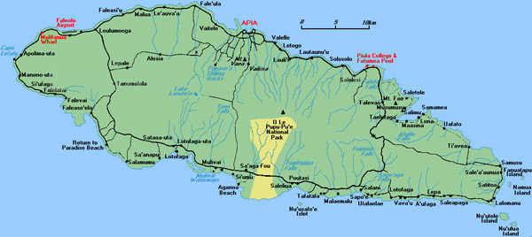 Detailed road map of Western Samoa. Western Samoa detailed road map.