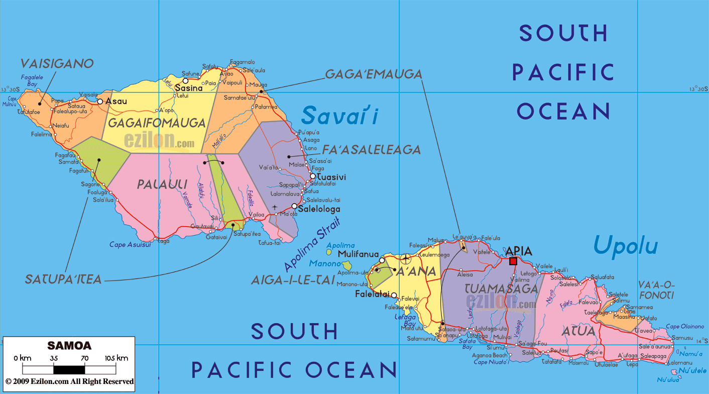 Large Detailed Political And Administrative Map Of Samoa With Cities Roads And Airports Vidiani Com Maps Of All Countries In One Place
