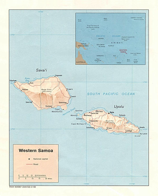 Large detailed political and relief map of Samoa.