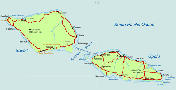 Road map of Samoa. Samoa road map.