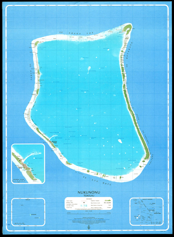 High resolution large detailed topographical map of Nukunonu Atoll, Tokelau.