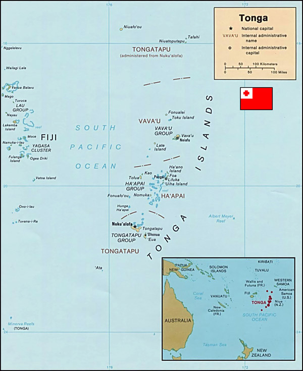 Large detailed political map of Tonga with cities.