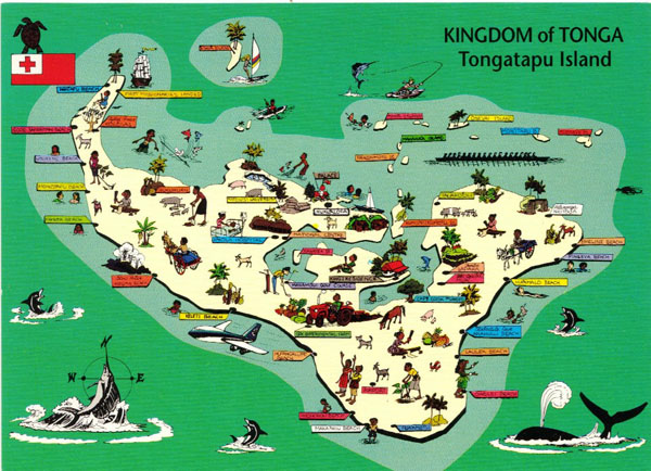 Large detailed tourist map of Tongatapu Island, Tonga.