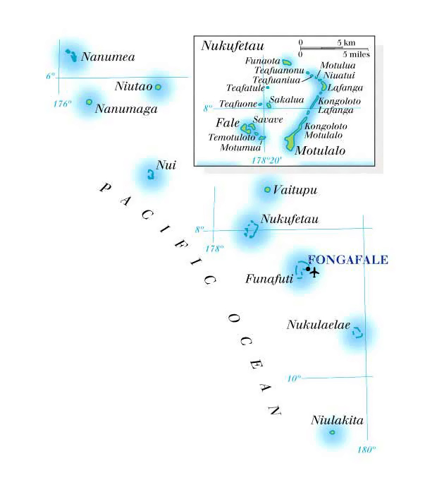 Detailed physical map of Tuvalu with airport.