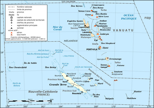 Large detailed map of New Caledonia and Vanuatu. New Caledonia and Vanuatu large detailed map.